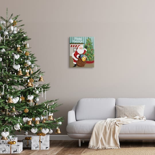 Stupell Industries Happy Holidays Santa Gift Bag Canvas Wall Art
